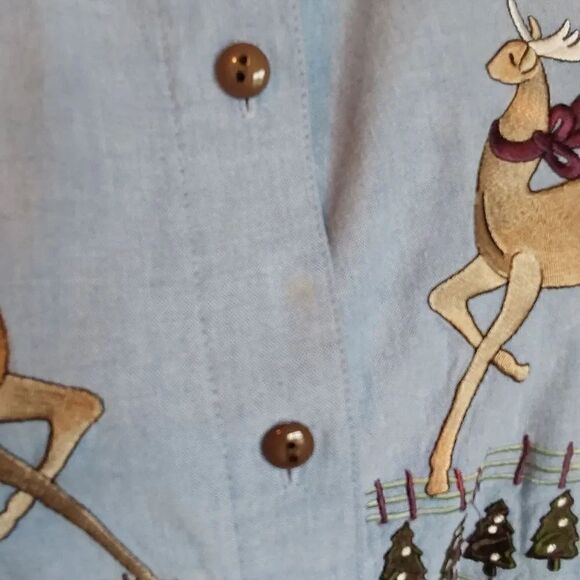 Falls Creek Denim Shirt Christmas theme Sz L - Picture 7 of 8